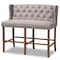 Baxton Studio Alira Grey Upholstered Walnut Wood Button Tufted Bar Stool Bench 160-9948 - alternate 1